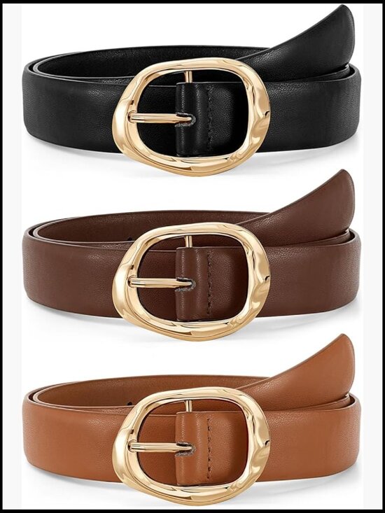 Faux Leather Women\'s Belt with Gold Buckle, 3-Pack main image 3